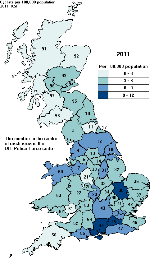 police area cyclist KSI casualty map