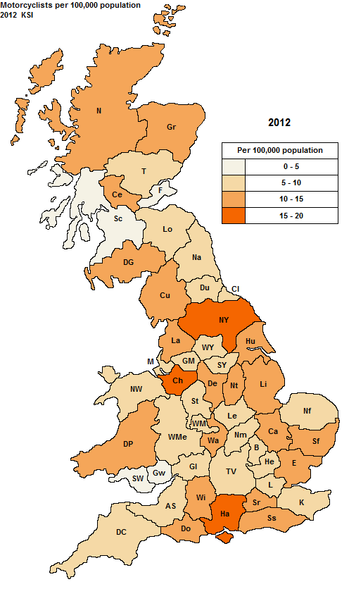 police area motorcyclist KSI casualty map