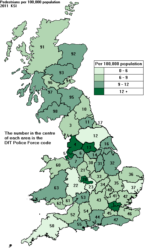 police area pedestrian KSI casualty map