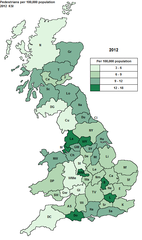 police area pedestrian KSI casualty map